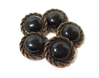 Large Black and Metal Coppertone 80s Shank Buttons