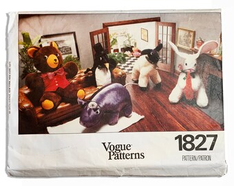 Vogue 1827 Plush Stuffed Animal Toys Pattern