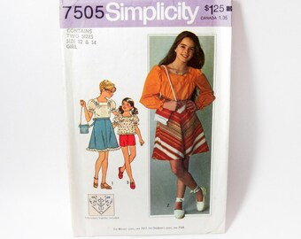 Bohemian Girls Blouse and Skirt Pattern Simplicity 7505 Pattern Size 12 and 14