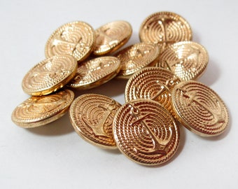 Set of 12 Gold Tone Anchor Shank Buttons for Crafts Suiting Vests