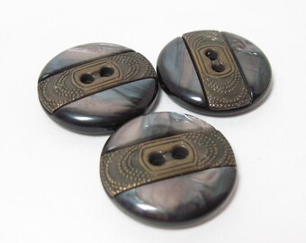 Rare Vintage Art Deco Celluloid Abalone Shell and Brass or Bronze Buttons