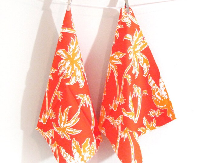 Palm Tree Hawaiian Fabric Panels Tropical Cotton Barkcloth Orange Tones