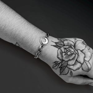 Handmade Stainless Steel DABS Moon Bracelet - Midnight Edition • Hypoallergenic • Mystical Design • Celestial, Gothic, Unisex