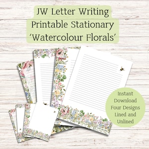 Modelo de papel para carta das TJ, flor em aquarela, papelaria floral, download instantâneo, impressão em casa, suprimentos para serviço de campo, jw.org, PDF