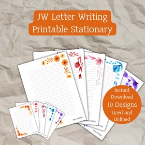 Modello di carta da lettere JW, bordo floreale ad acquerello, download immediato, stampa a casa, forniture per il servizio sul campo, jw.org, cancelleria, PDF