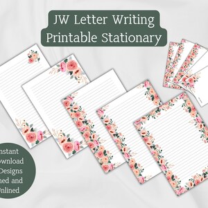 Plantilla de papel para escribir cartas de los testigos de Jehová, elegantes flores en tonos melocotón y rosas, descarga instantánea, suministros para el servicio del campo en casa, jw.org Papelería