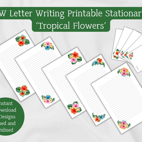 Plantilla de papel para escribir cartas de JW, flores tropicales, Tropicana, descarga instantánea, impresión en casa, suministros para el servicio del campo, papelería jw.org PDF