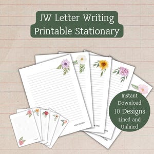 JW Letter Writing Paper Template, Romantic Watercolor Flowers, Instant Download, Print at Home, Field Service Supplies jw.org Stationary PDF