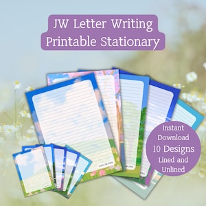Plantilla de papel para escribir cartas de los testigos de Jehová, paisajes en acuarela, descarga instantánea, impresión en casa, suministros para el servicio del campo, jw.org, papelería, PDF