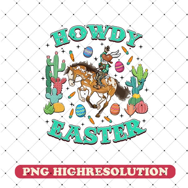 Howdy Easter PNG For Sublimation Western Country Boy Easter Instant Download Easter Horse PNG Retro Groovy Easter Eggs Digital PNG File