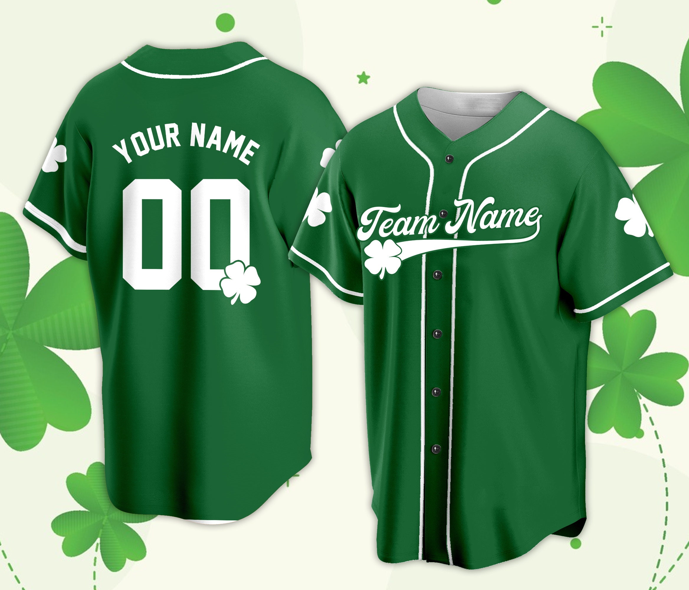 Personalized St Patrick's Day Baseball Jersey, Irish Shamrock Jersey