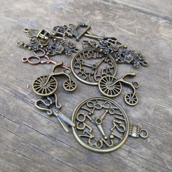 Vintage Steampunk Victorian Bronze Charm Mix