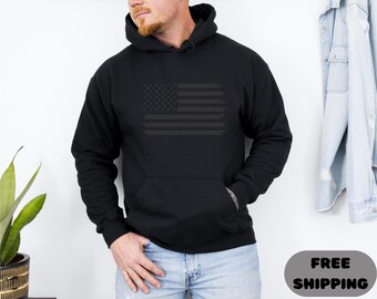 Distressed Black and White Flag Hoodie | Vintage Flag Sweatshirt, Patriotic Shirt