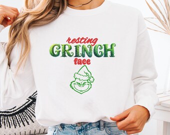 Resting Grinch Face Sweatshirt | Christmas Grinch Shirt, Holiday Humor