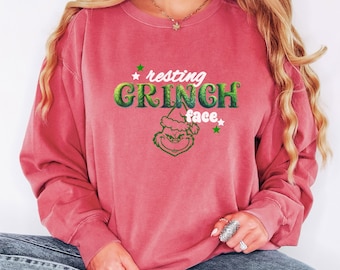 Resting Grinch Face Sweatshirt | Christmas Grinch Shirt, Holiday Humor