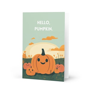 Tarjeta de felicitación con motivo de calabaza, Hola calabaza, Tarjeta de otoño, Tarjeta de otoño, Otoño acogedor, Huerto de calabaza