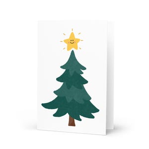 Arbre de Noël avec carte de voeux étoile, jolie carte de Noël confortable avec illustration d'arbre de Noël au recto, carte pour les proches