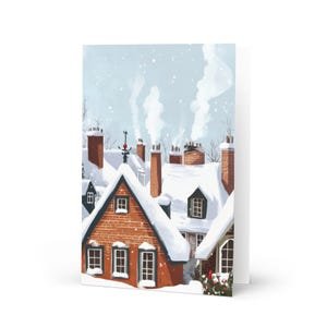 Tarjeta de felicitación con tejados nevados, tarjeta navideña, tarjeta festiva, tarjeta de vacaciones, tarjeta de saludos de temporada