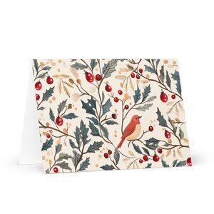Tarjeta de felicitación con ramas de Navidad y pájaros, saludos festivos, saludos navideños, tarjeta navideña, tarjeta con pájaros, pájaro en las ramas