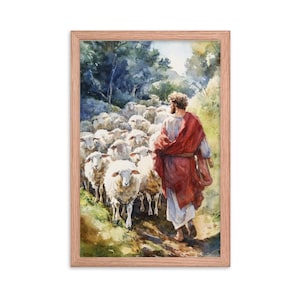 Jesus and Sheep Framed Poster, Shepherd and Sheep, Christian Wall Art, Poster, Bible Wall Decor
