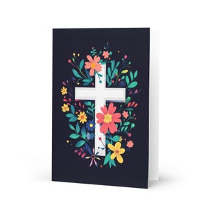 Cross Greeting Card, Flower Card, Christian Card, Cross with Flowers, Colorful Card, Cross Card