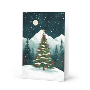 Tarjeta de felicitación con árbol de Navidad, tarjeta navideña, tarjeta con árbol, saludos de temporada, saludos navideños