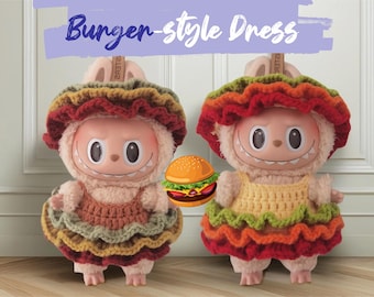Labubu Burger Crochet  Outfit Pattern |Foodie Miniature Costume for Dolls | Cute Hamburger Crochet Pattern for Beginners | Instant Download