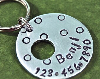 Custom pet id tag / Benji loves dots Aluminum  Front and Back can be stamped  Personalized Custom Identification Pet Jewelry