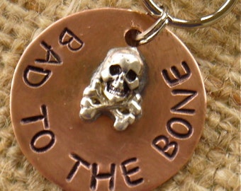 BAd to the bone pet tag...info on the back - Super secure soldered skull Personalized Custom Identification Pet Jewelry