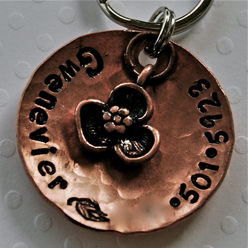 Custom pet id tag / Petals copper domed tag Personalized Custom Identification Pet Jewelry image 1