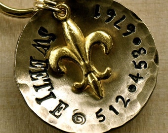 Custom Pet ID Tag / One inch brass with fleur de les Personalized Custom Identification Pet Jewelry