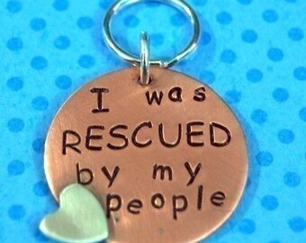 PET ID TAG - I was Rescued by my people dog or cat tag Personalized Custom Identification Pet Jewelry