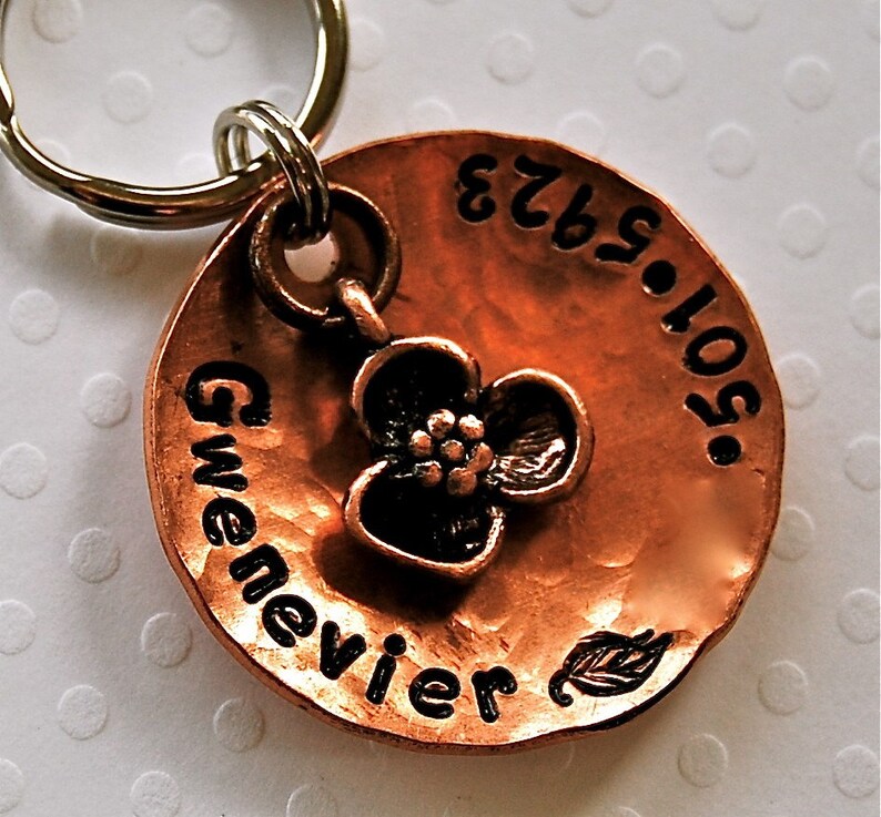 Custom pet id tag / Petals copper domed tag Personalized Custom Identification Pet Jewelry image 2