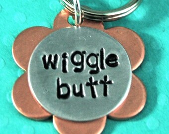 WIGGLE BUTT DAISY Pet Tag - Name and Number on the back Personalized Custom Identification Pet Jewelry
