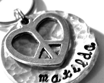 Peace and Love domed Pet ID Tag...(New Font) Personalized Custom Identification Pet Jewelry