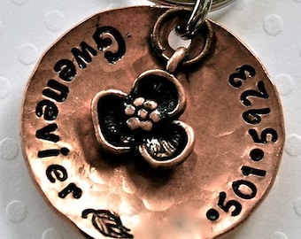 Petals copper domed / custom Pet ID Tag Personalized Custom Identification Pet Jewelry
