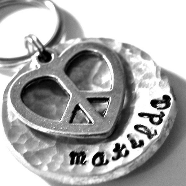 Custom Pet id tag / Peace and Love domed  Personalized Custom Identification Pet Jewelry