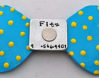 Bow Tie Leather dog Collar no more jingle jangle Just a great collar for pets of ALL sizes Personalized Custom Identification Pet Jewelry