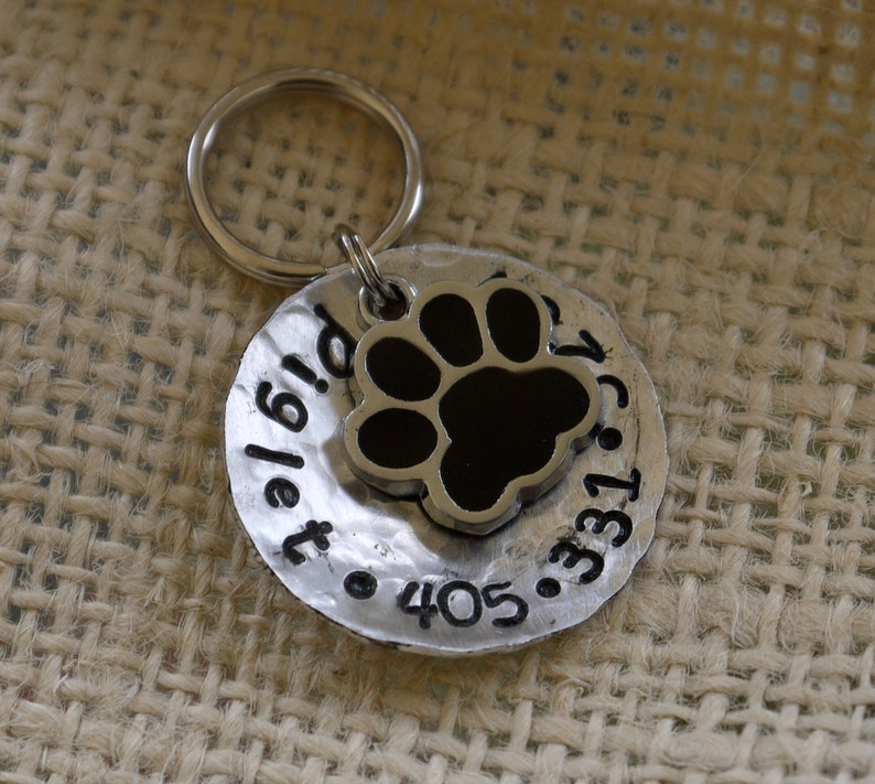 Pet id tag dog tag / Piglet Paw domed Personalized Custom Identification Pet Jewelry image 2