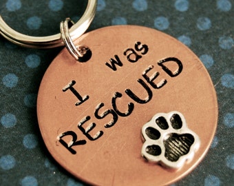 I WAS RESCUED PET tag id info on the back Personalized Custom Identification Pet Jewelry