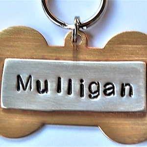 Dog Tag Custom Pet id tag / LARGE Brass Bone with Sterling name plate Multi Metal Personalized Custom Identification Pet Jewelry image 2