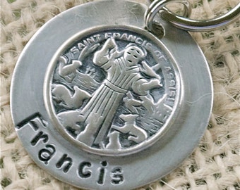 Custom Pet id tag / Saint Francis of Assisi Protection all Sterling Silver  Personalized Custom Identification Pet Jewelry