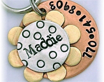 Custom Pet id tag / Multi Metals Daisy Dot to Dot  Personalized Custom Identification Pet Jewelry