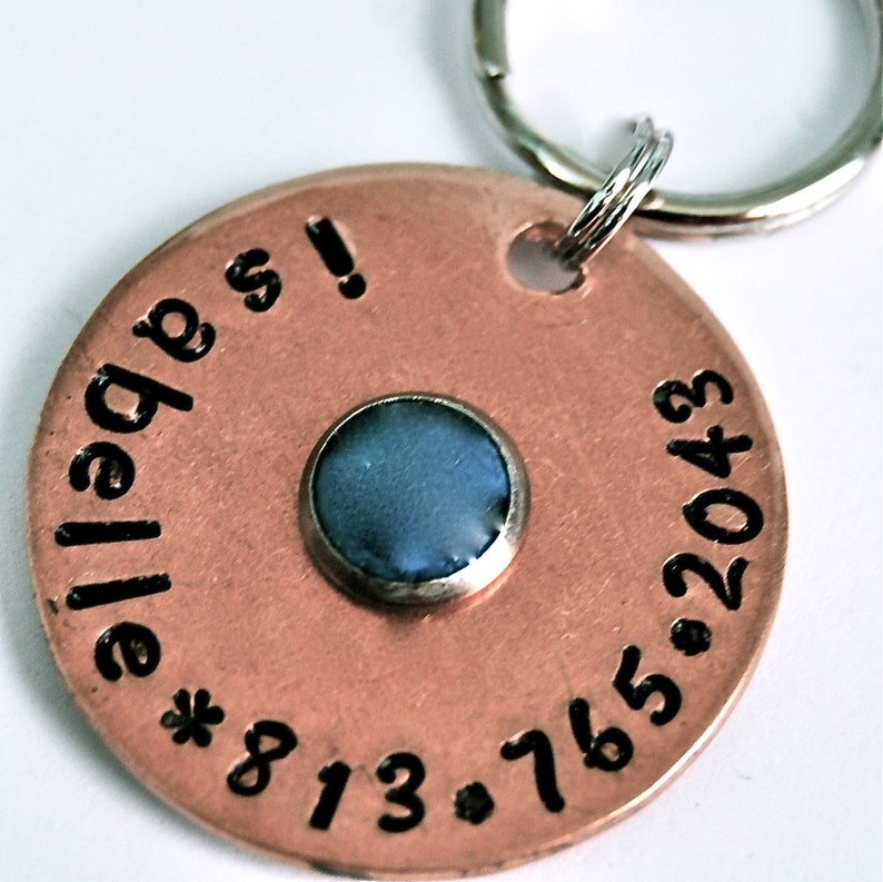 Turquoise Center Copper ID tag Personalized Custom Identification Pet Jewelry image 1