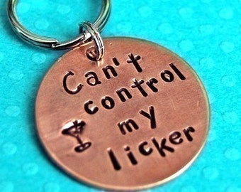 Custom Pet id tag / CAN'T Control my LICKER / id nfo on the back Personalized Custom Identification Pet Jewelry