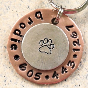 Pet id tag / Dog Paw Copper and Sterling Silver Personalized Custom Identification Pet Jewelry image 1