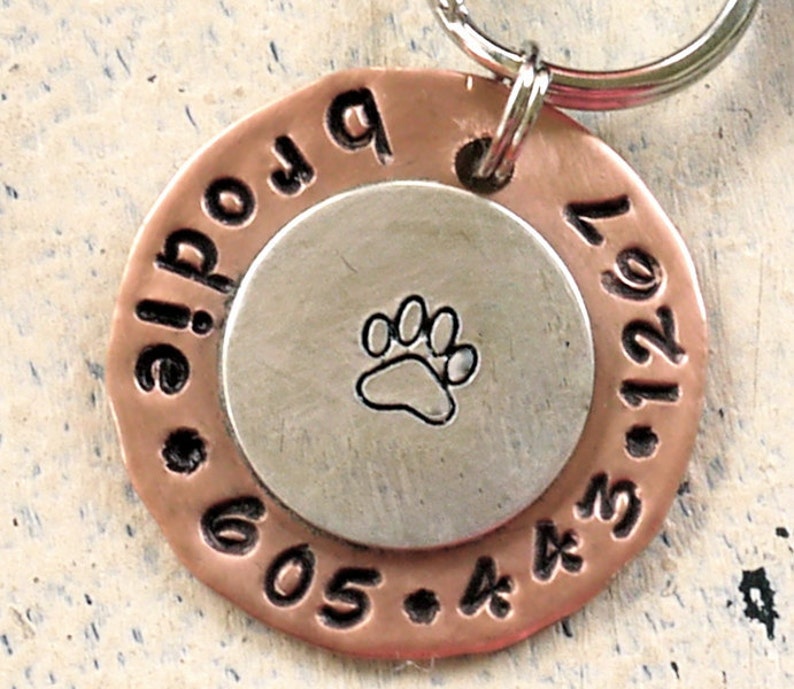 Pet id tag / Dog Paw Copper and Sterling Silver Personalized Custom Identification Pet Jewelry image 1