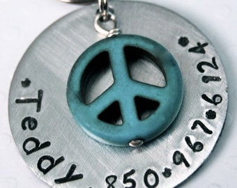 Super Sturdy Pet tag with a PERFECT Turquoise dangly Personalized Custom Identification Pet Jewelry