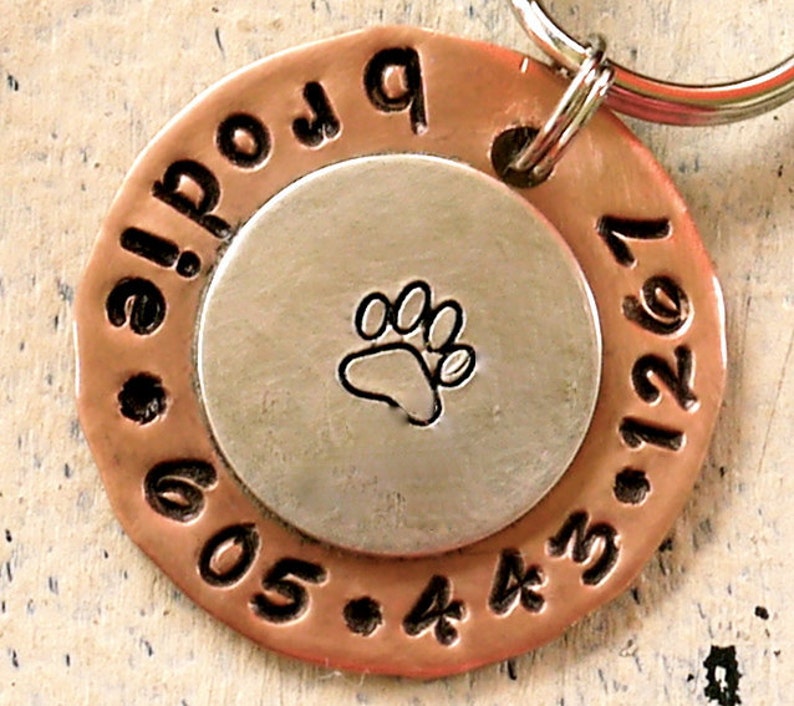 Pet id tag / Dog Paw Copper and Sterling Silver Personalized Custom Identification Pet Jewelry image 2