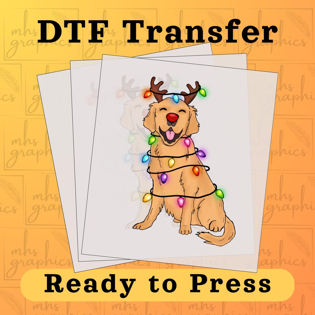 Golden Retriever DTF Transfer, Christmas Ready to Press, Christmas Heat ...